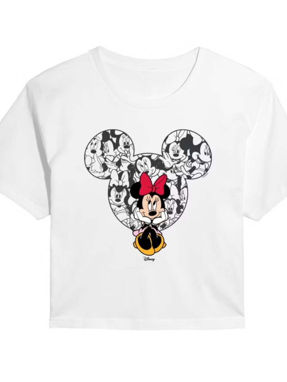 Instant Message Disney Minnie Mouse Ear Pattern Cropped Graphic T-Shirt White M